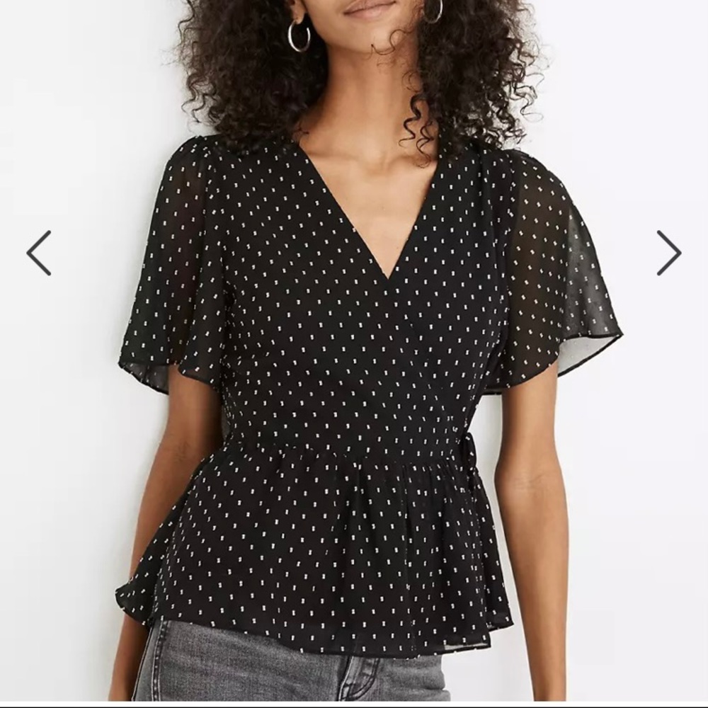 Madewell 🔥 Flutter Sleeve Peplum Top in Clipdot Sz XS